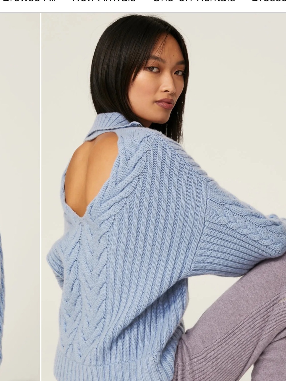 NAADAM Wool Cashmere Open-Back Cable Knit Turtleneck Sweater - Light Blue Size M